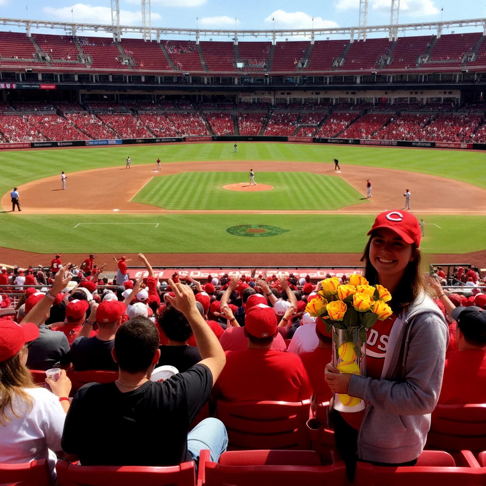 Suncalla bulk softball roses with leaves ideal for sports-themed events