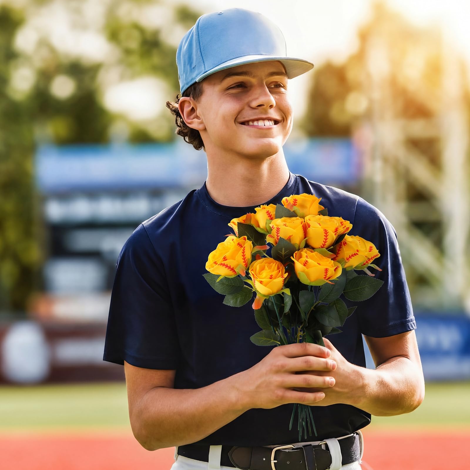 Suncalla 12-pack softball roses with leaves for bulk decoration and easy setup