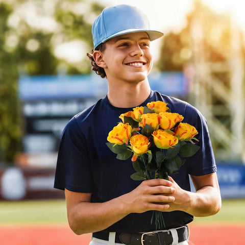 Suncalla 12-pack softball roses with leaves for bulk decoration and easy setup