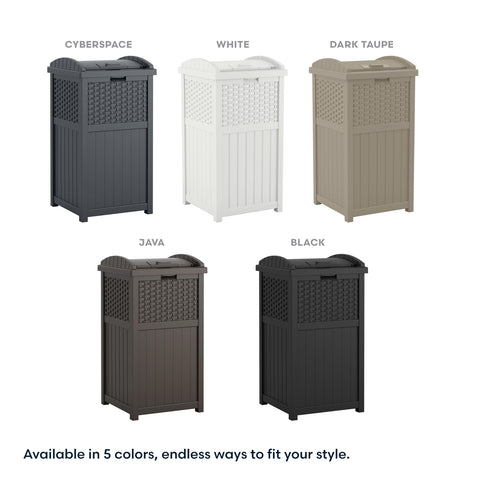 Suncast 33-gallon usa-made wicker trash can sturdy and stylish.