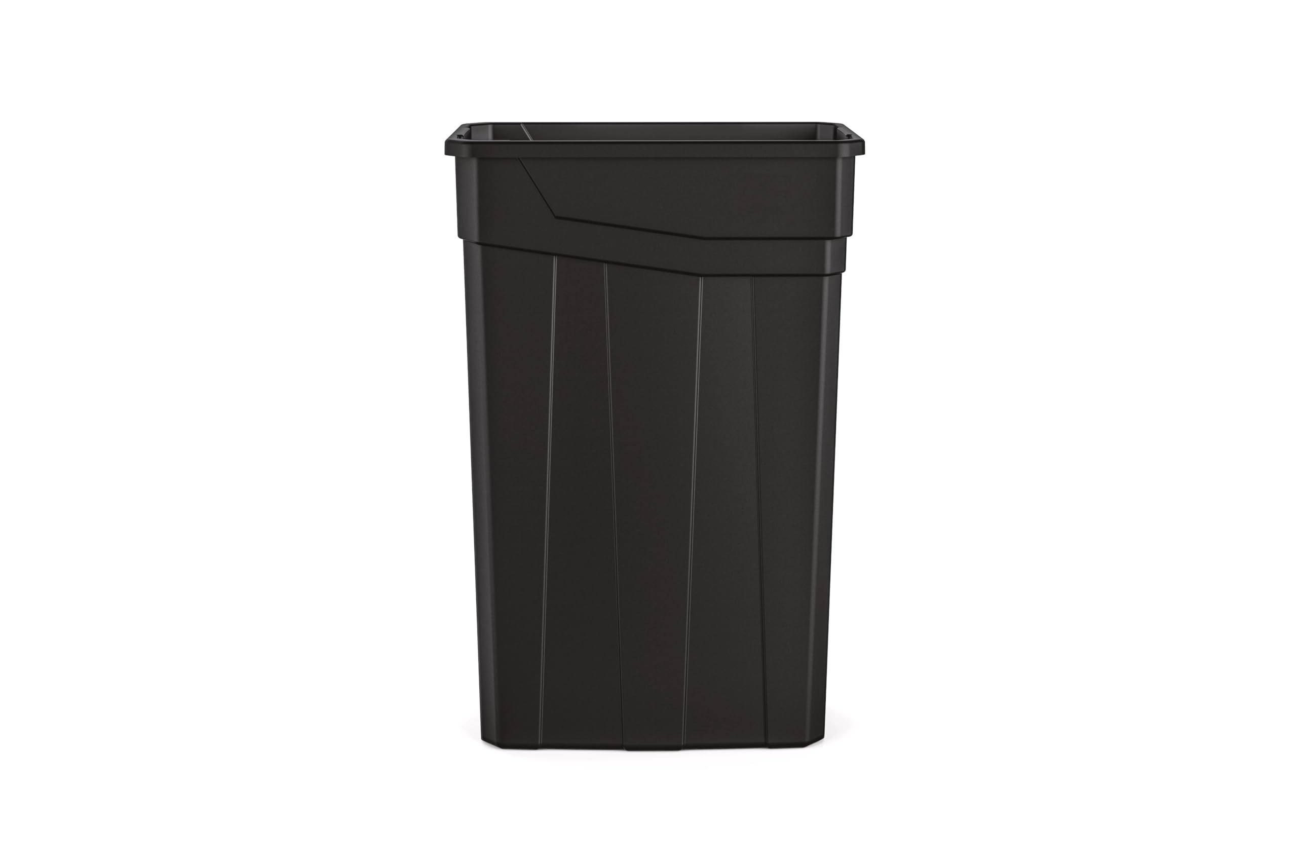 Suncast Commercial 23-gallon narrow trash can without handles in black, space-saving design.