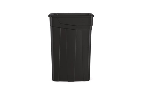 Suncast Commercial 23-gallon narrow trash can without handles in black, space-saving design.