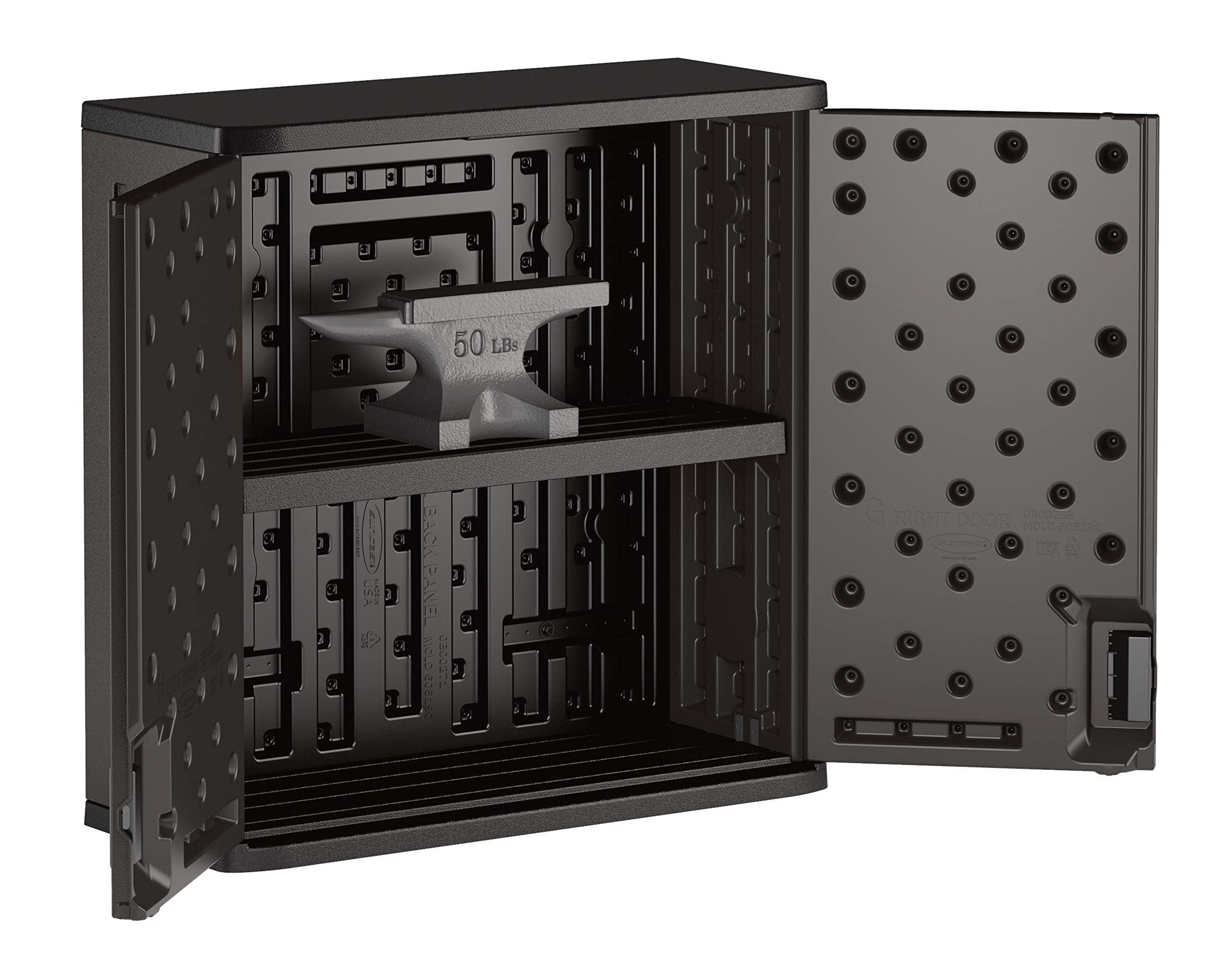 Suncast Commercial 4-Cubic-Ft wall cabinet side view showing weather-resistant construction