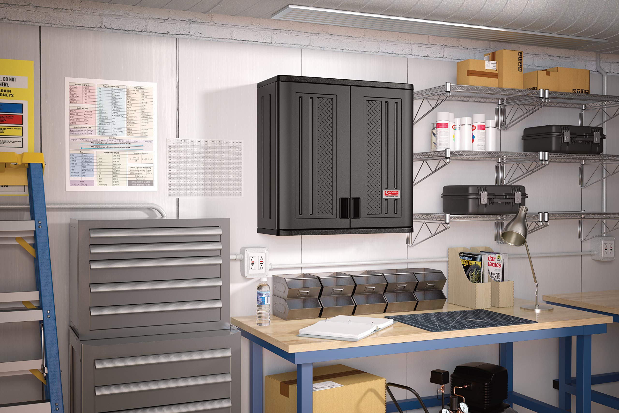 Suncast Commercial 4-Cubic-Ft wall cabinet mounted on wall for space-saving storage
