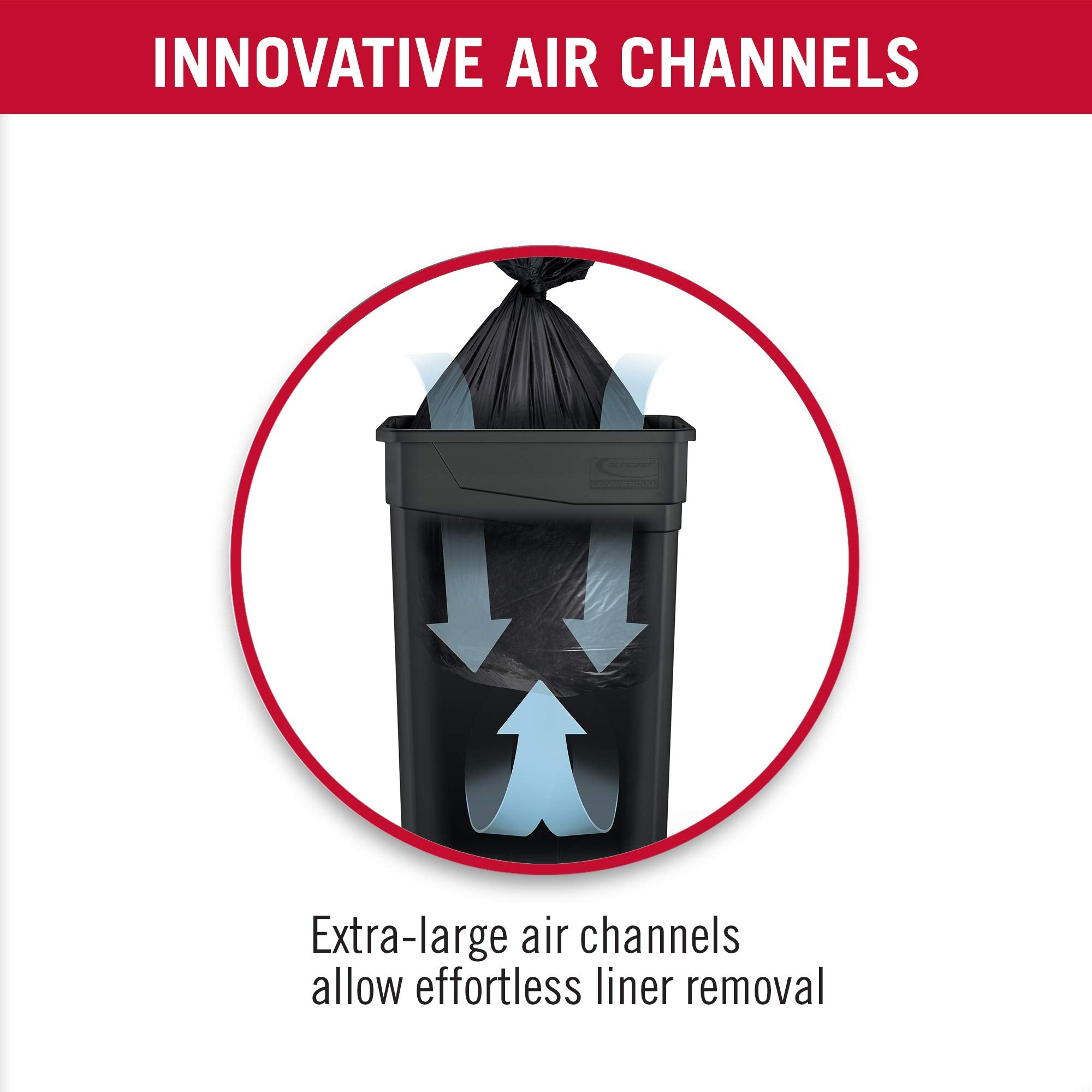 Suncast Commercial interior air channels ease liner removal and prevent sticking.