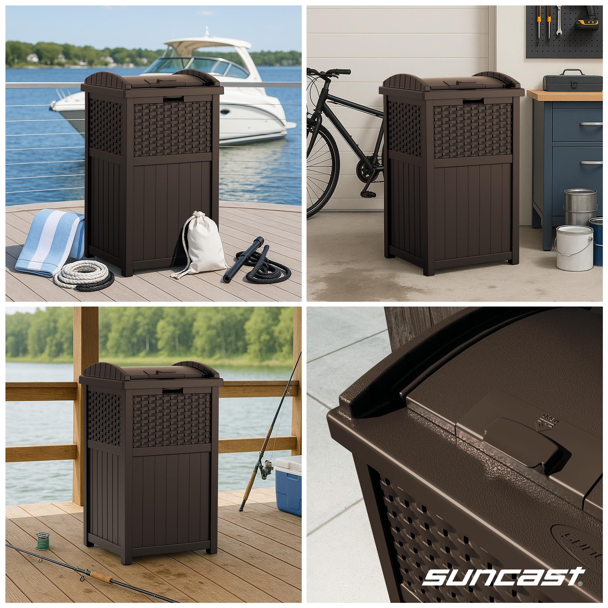 Suncast compact footprint fits tight patio spaces while offering large storage.