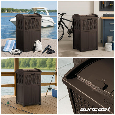 Suncast compact footprint fits tight patio spaces while offering large storage.