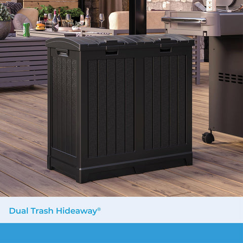 Inside view of two separate bins for trash and recyclables in the Suncast unit