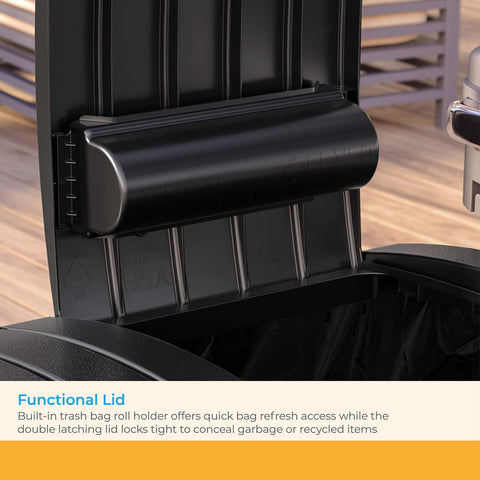 Concealed bag holder keeps trash bags neatly in place within the unit