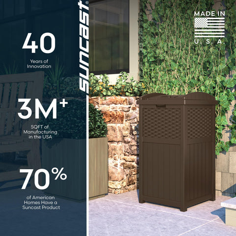 Suncast durable outdoor storage keeps spaces organized.