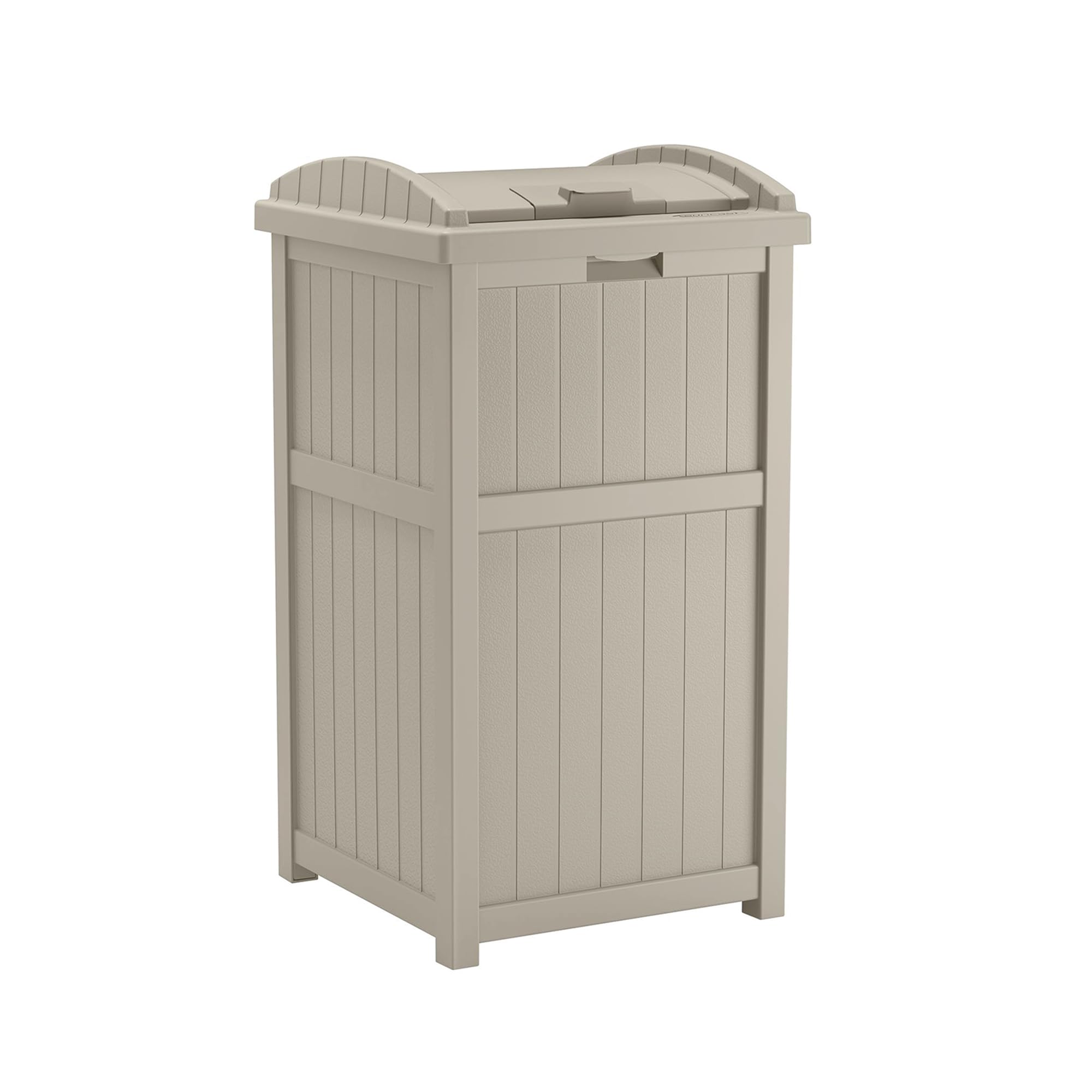 Suncast Hideaway 30-Gallon trash bin with lid keeps yard clutter hidden