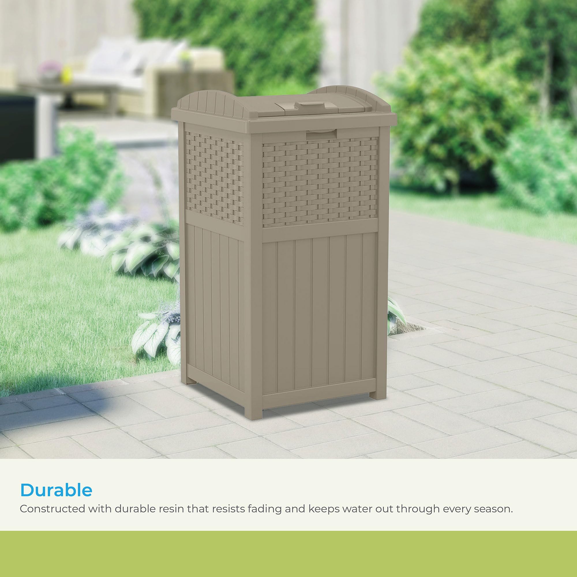 Suncast Hideaway designed for patios and decks near seating.