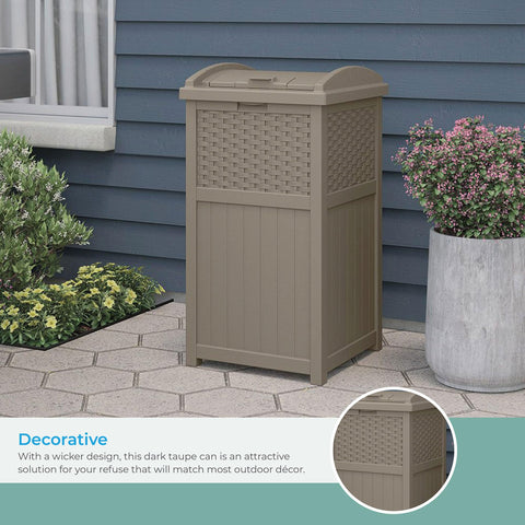 Suncast Hideaway secure-latching lid keeps odors and pests out.