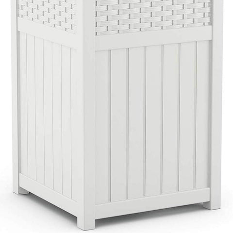 Suncast Hideaway blends with patio furniture while concealing waste.