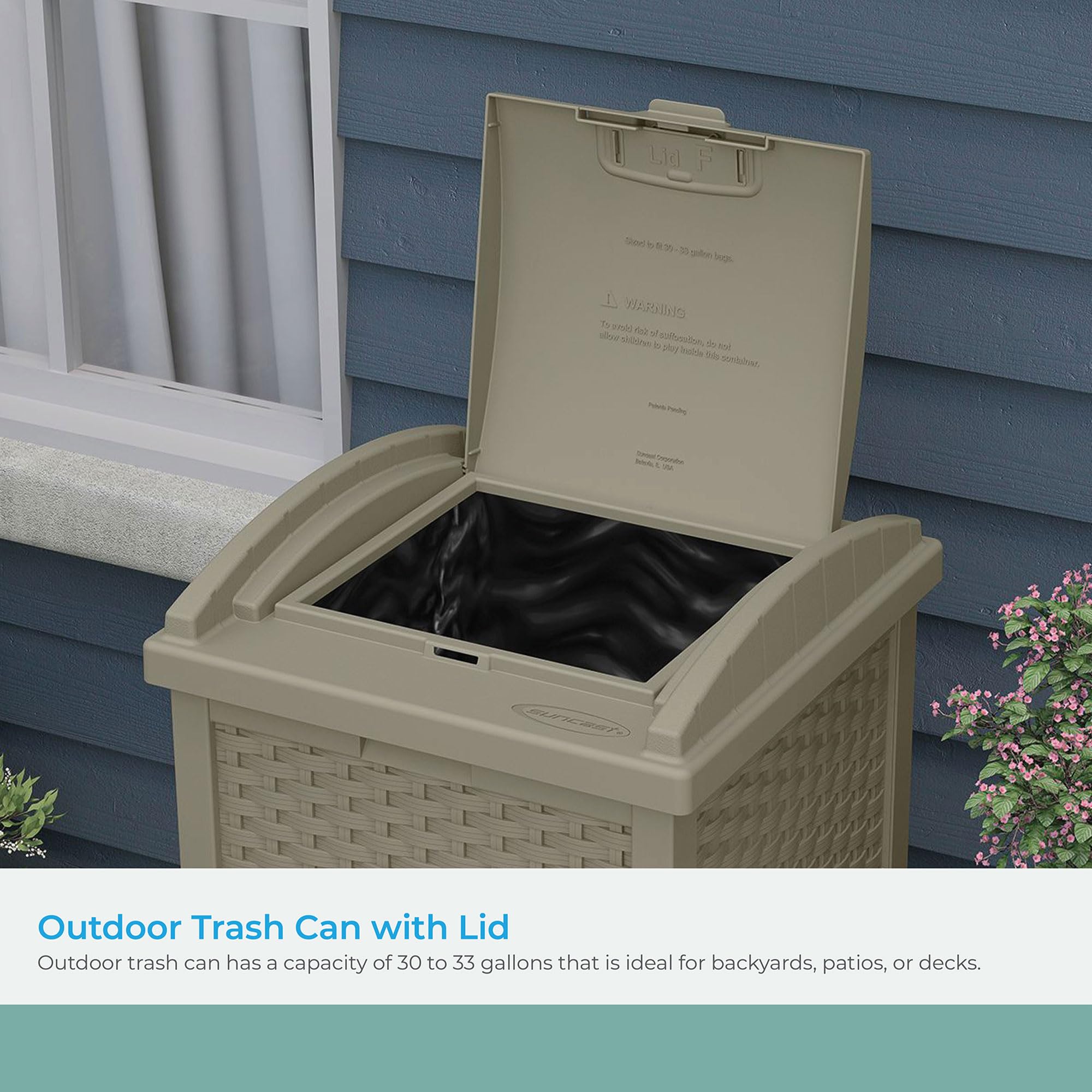 Suncast Hideaway weather-resistant resin handles all-season outdoor use.