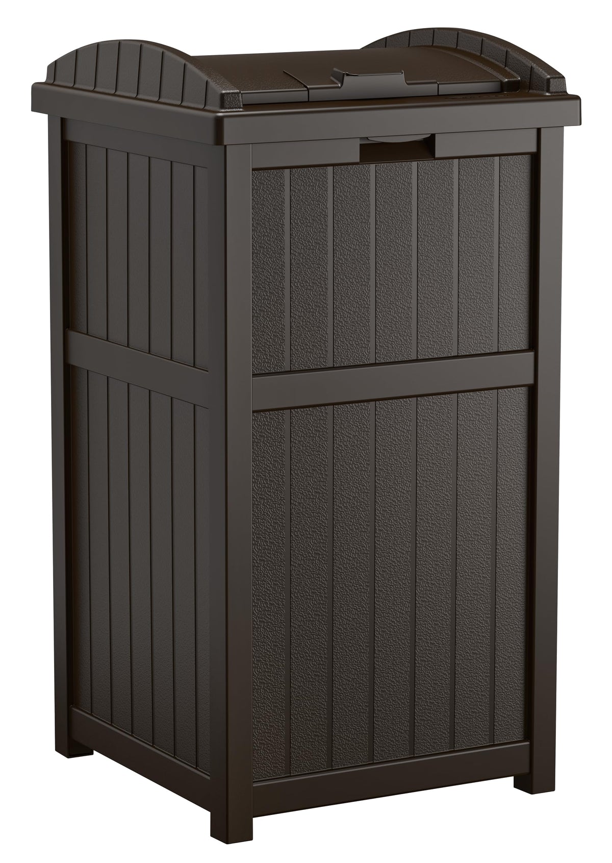 Suncast Hideaway with secure lid keeping trash contained and pets out