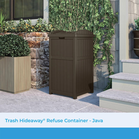 Wicker-style finish of Suncast Hideaway complements outdoor furniture