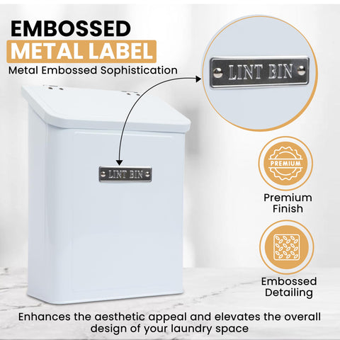 Sunday Revelry white lint bin offers space saving laundry storage
