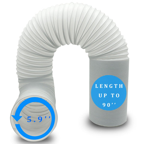 SunDiao portable AC hose shows a 5.9-inch diameter for universal fit.