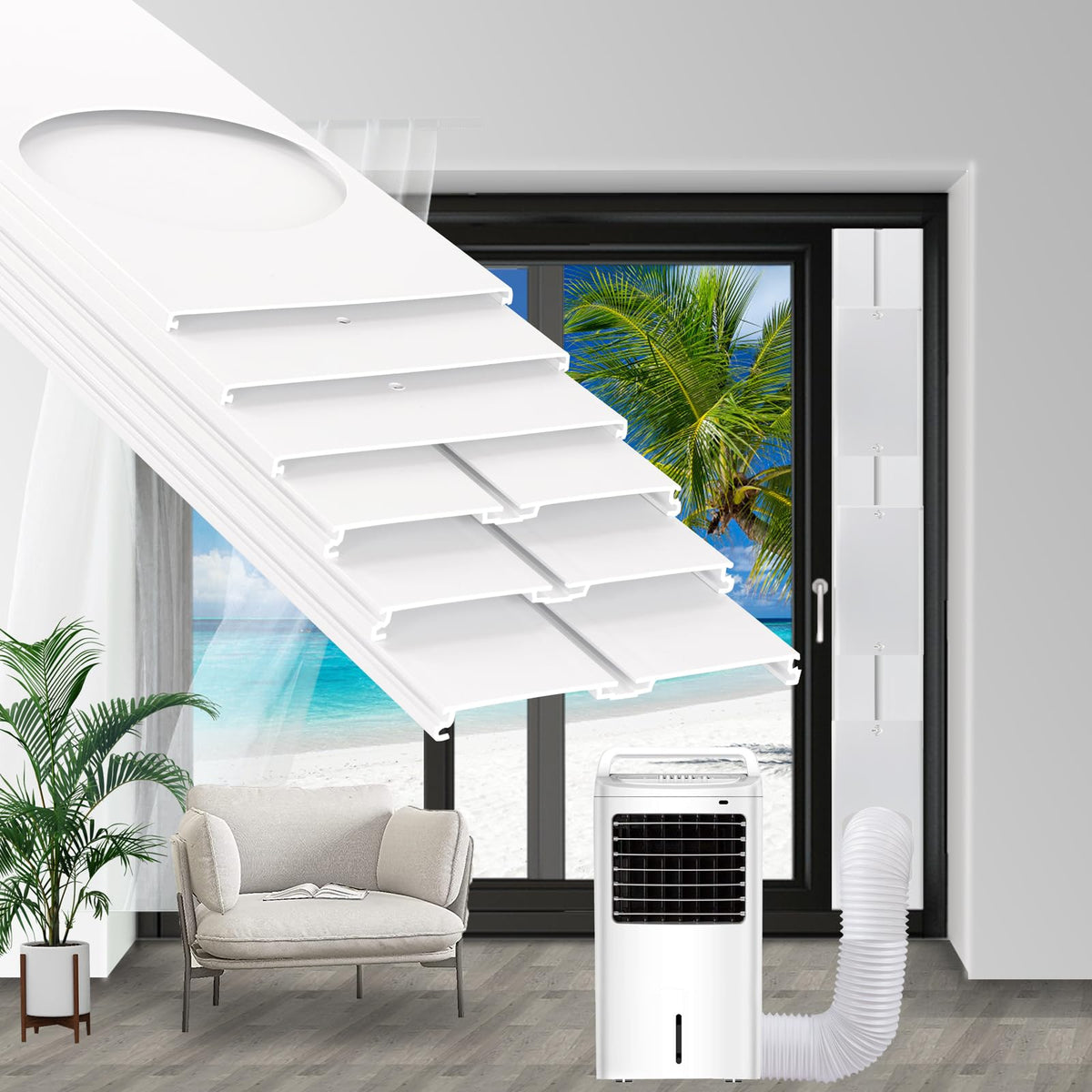 SunDiao portable sliding door kit with six plates seals gaps for cooling.