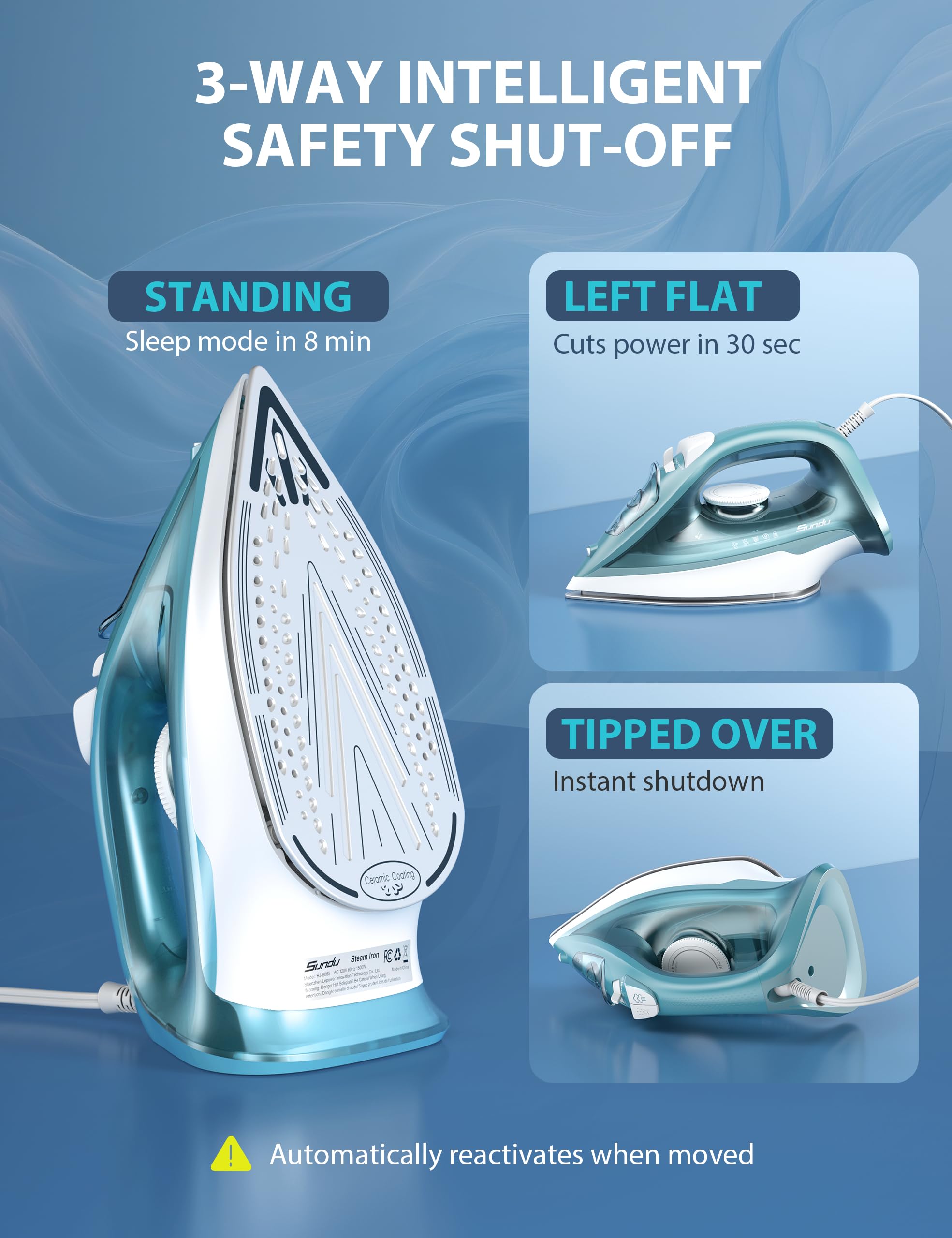 Burst steam button delivers a powerful shot for stubborn wrinkles.