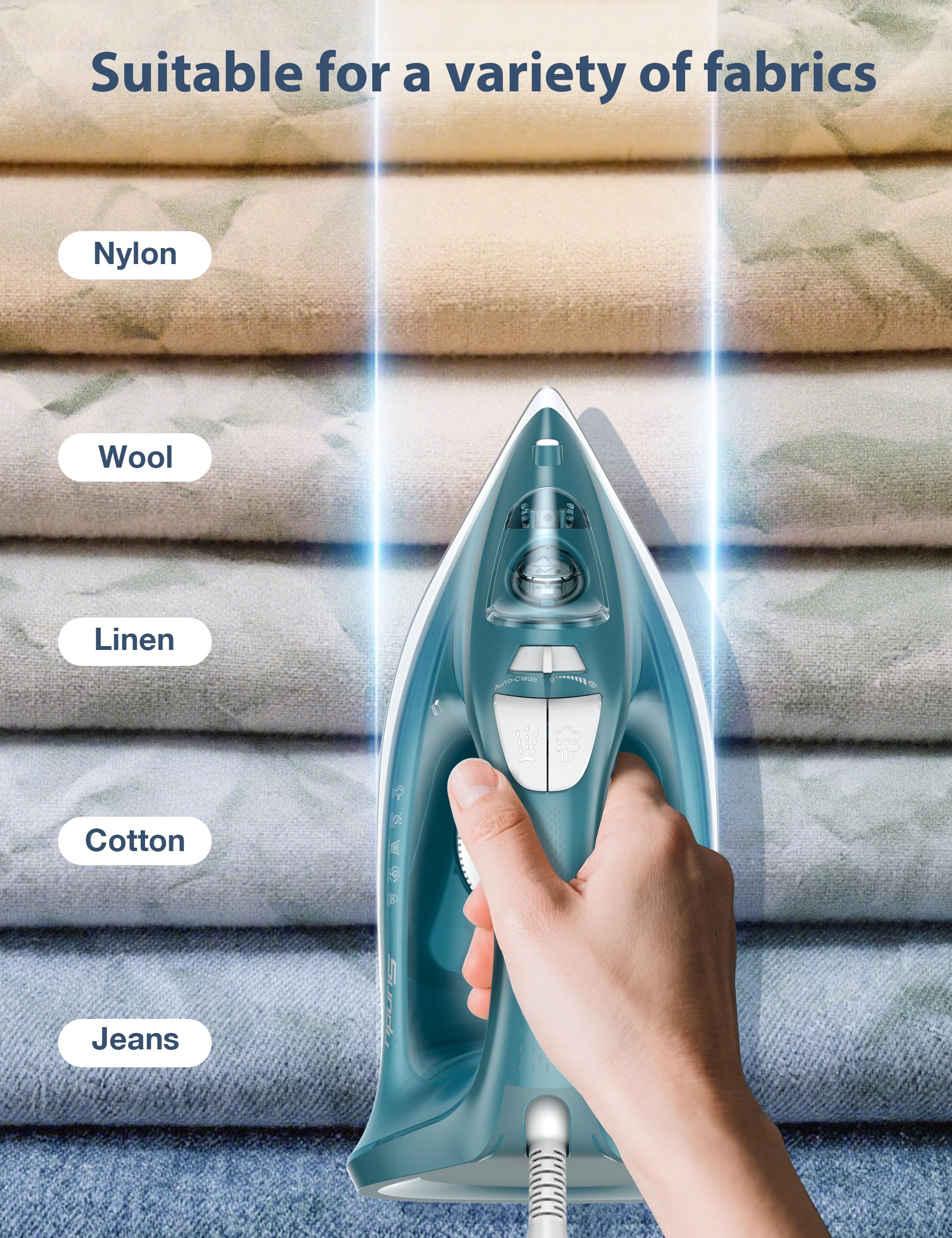 Ceramic soleplate glides smoothly for even heat on fabrics.