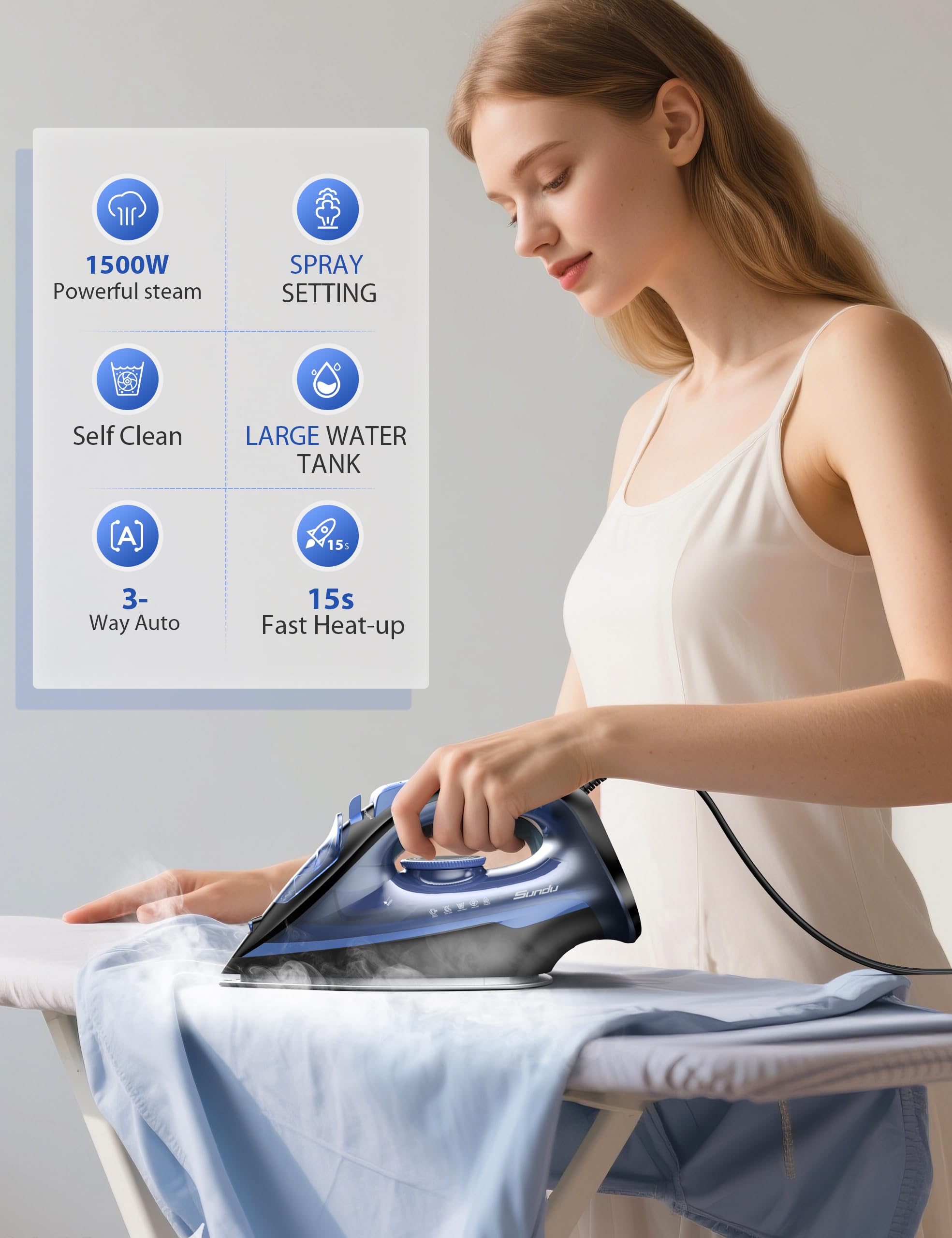 Sundu Steam Iron compact design and durability for home use