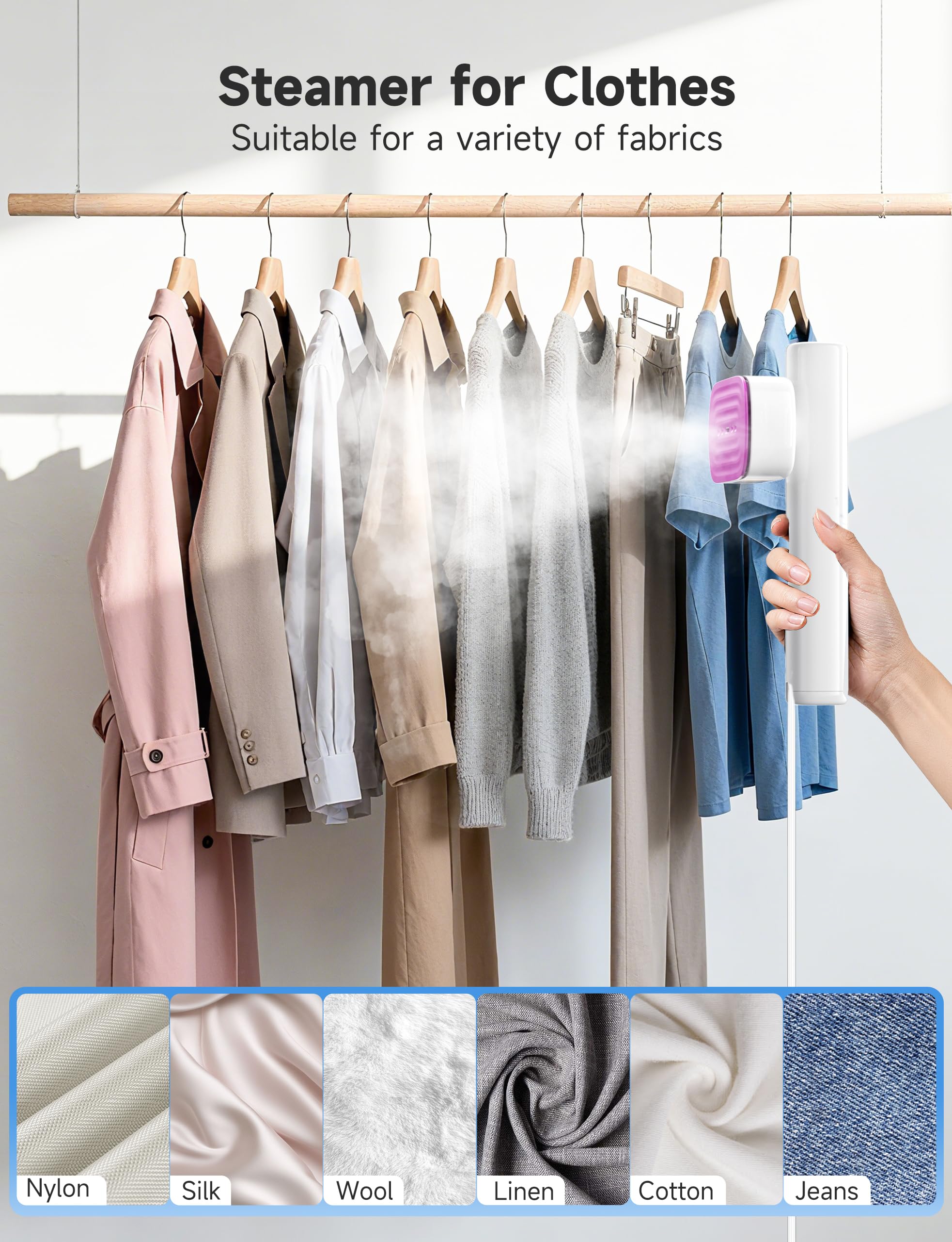 Sundu steamer rotating steam head for flexible ironing on hangers.