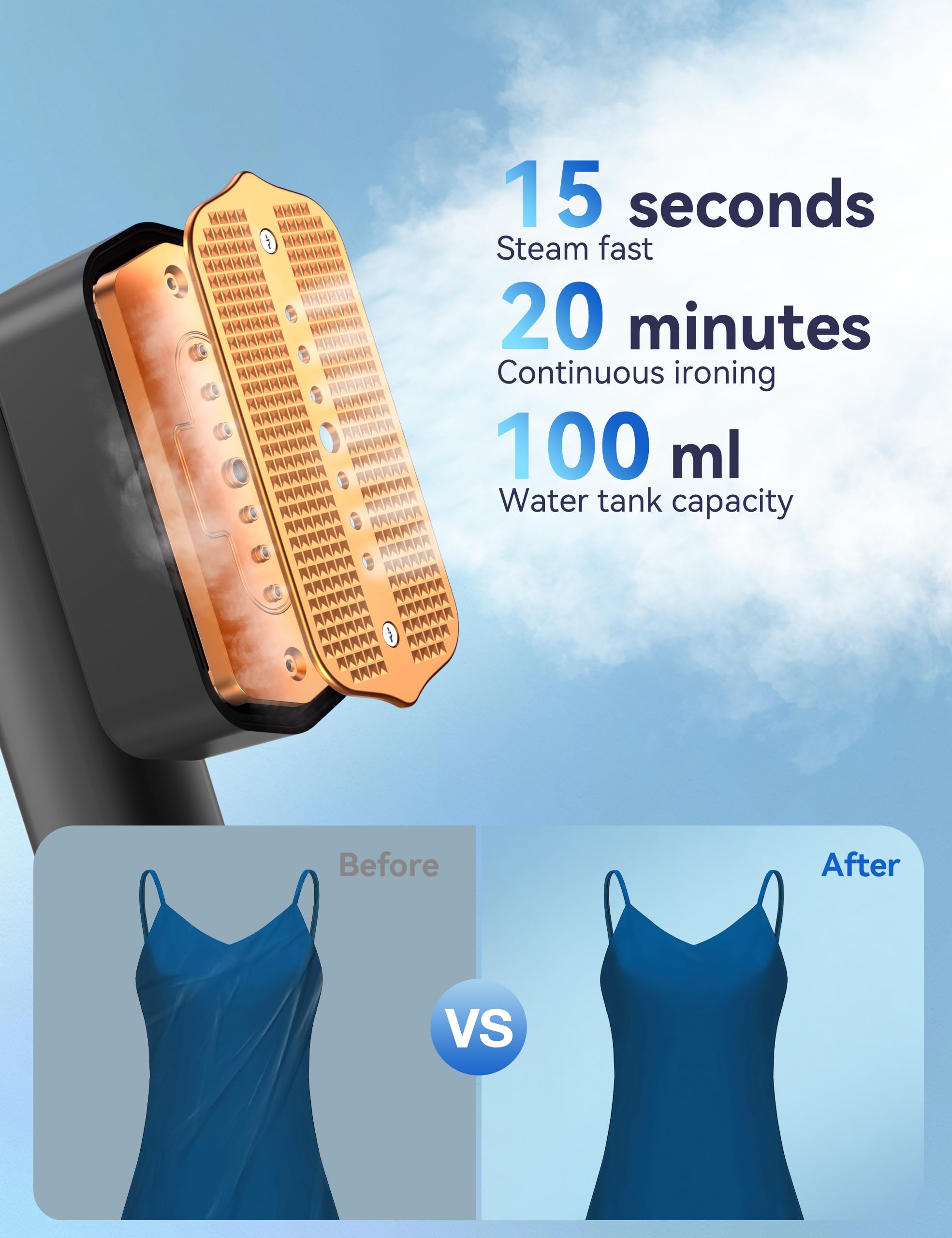 Sundu travel steamer shows large 100ml water tank for longer sessions