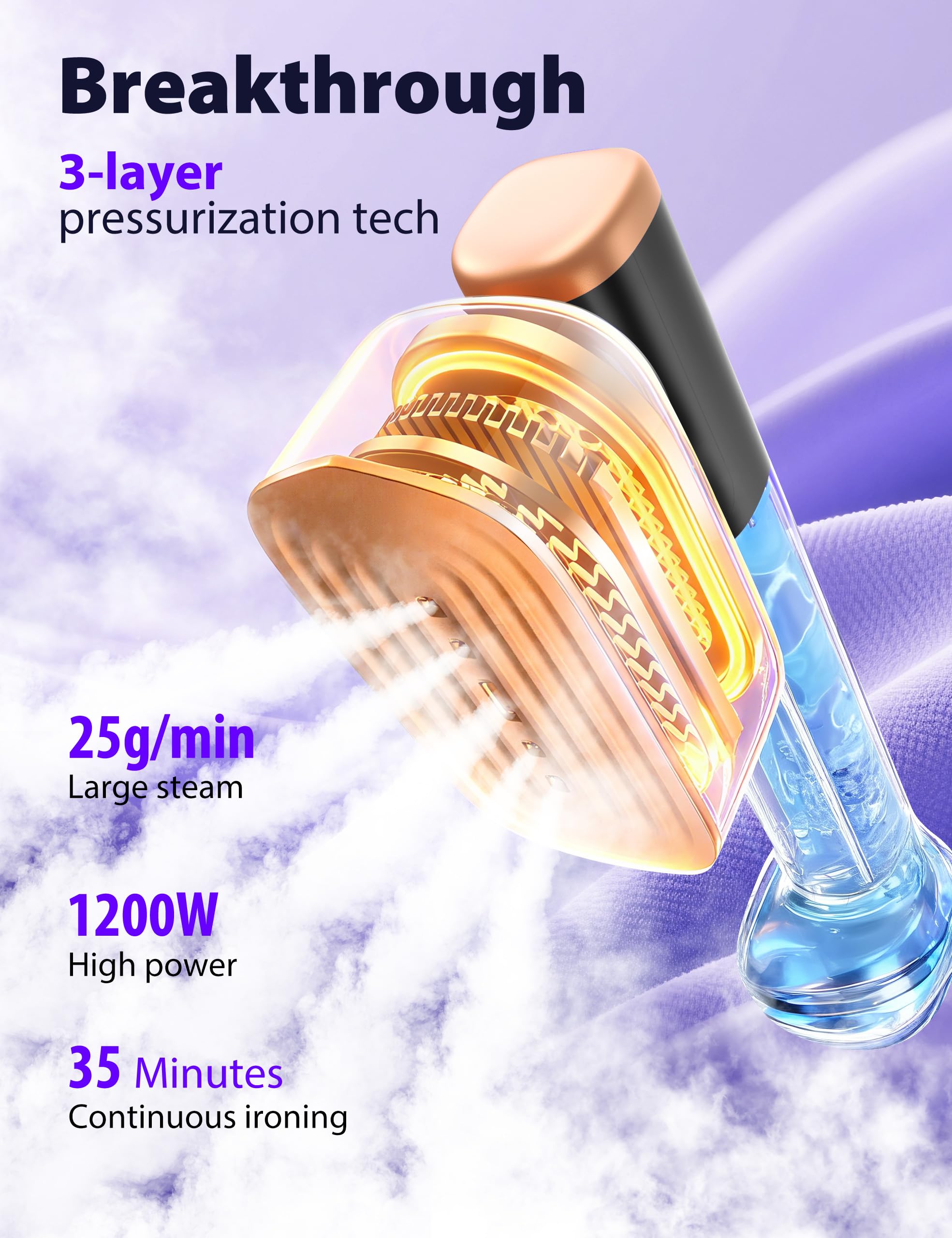 Sundu travel steamer 180ml water tank enables longer steaming between refills.