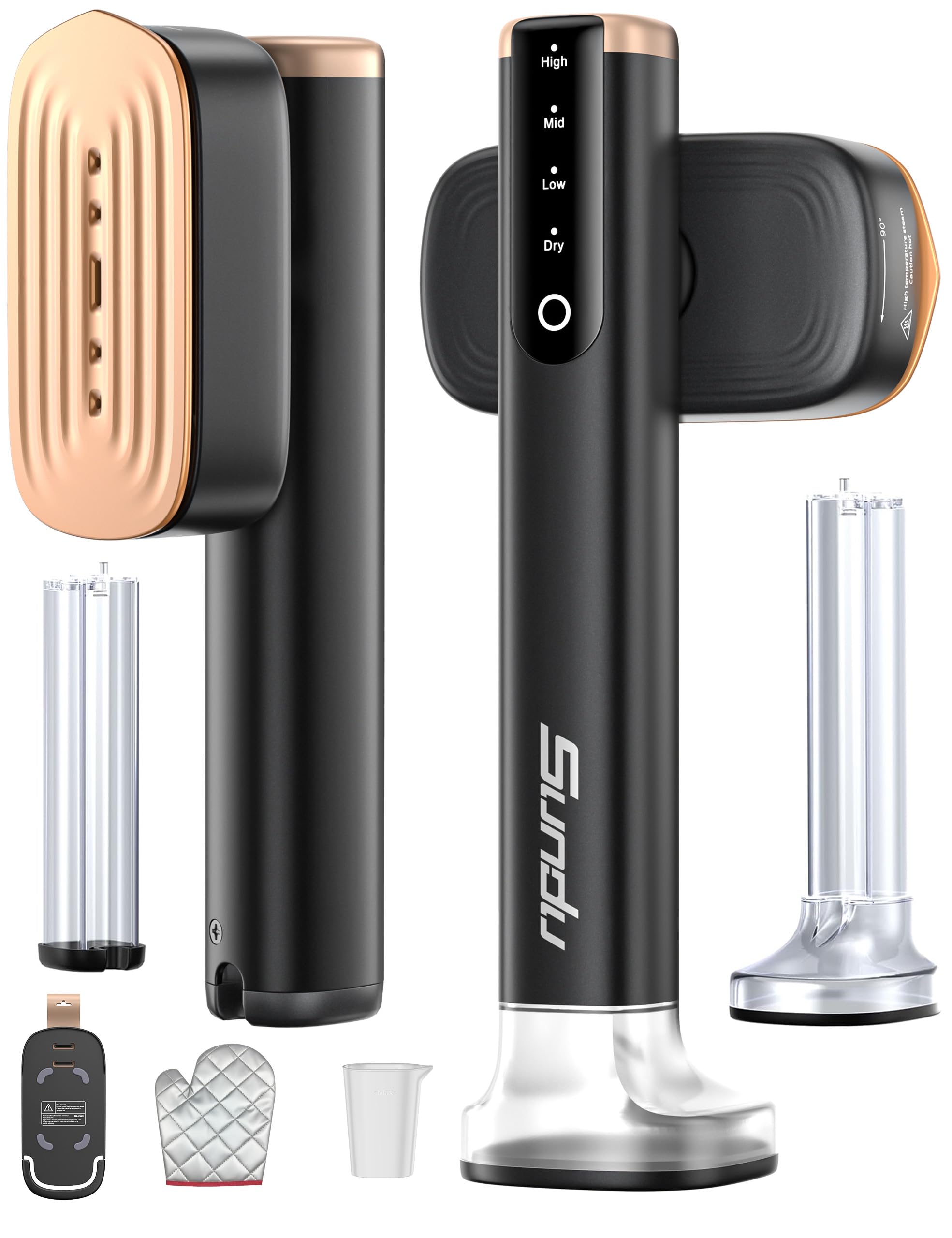 Sundu travel steamer front view, compact design ideal for packing