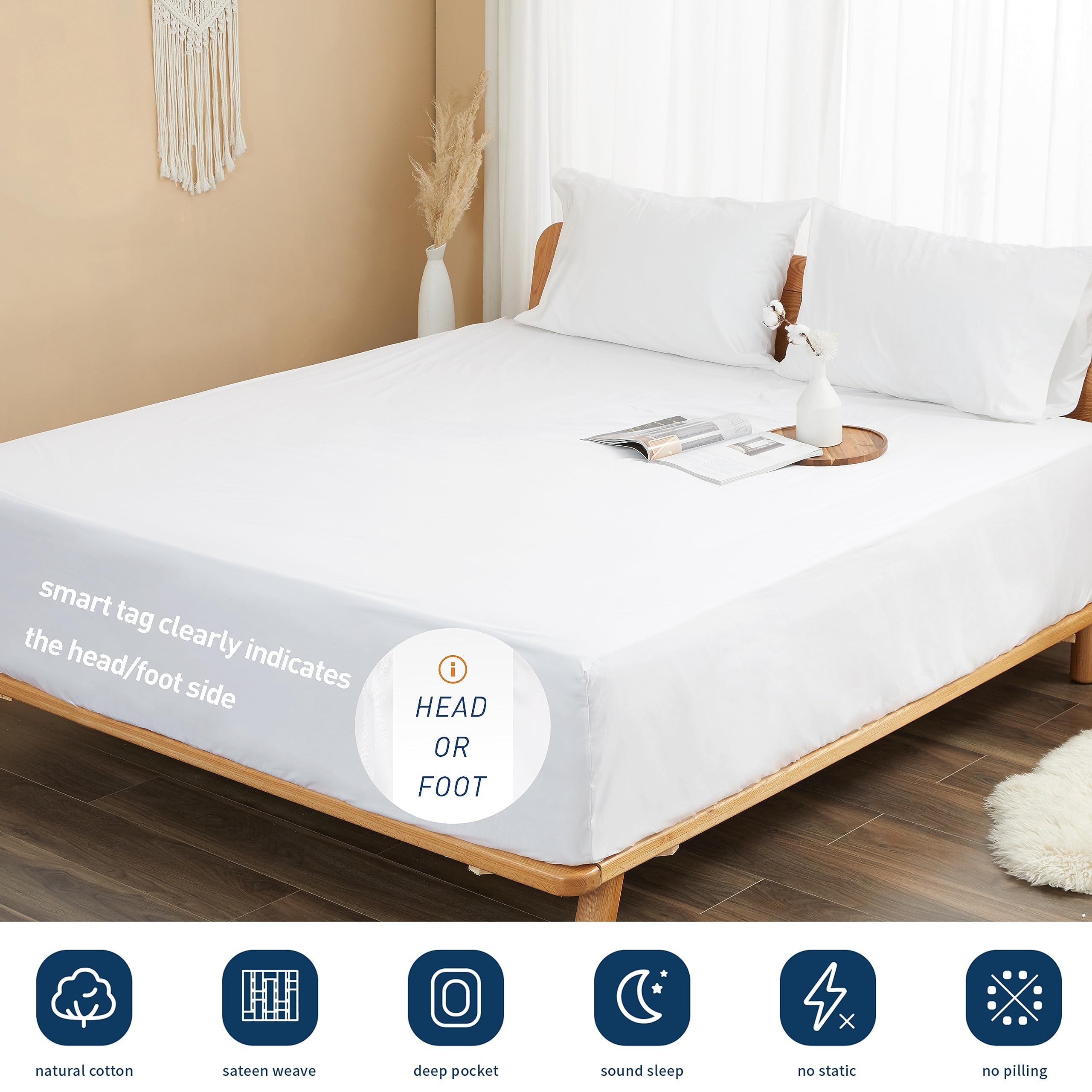 Sunflower Queen fitted sheet on bed shows clean white finish