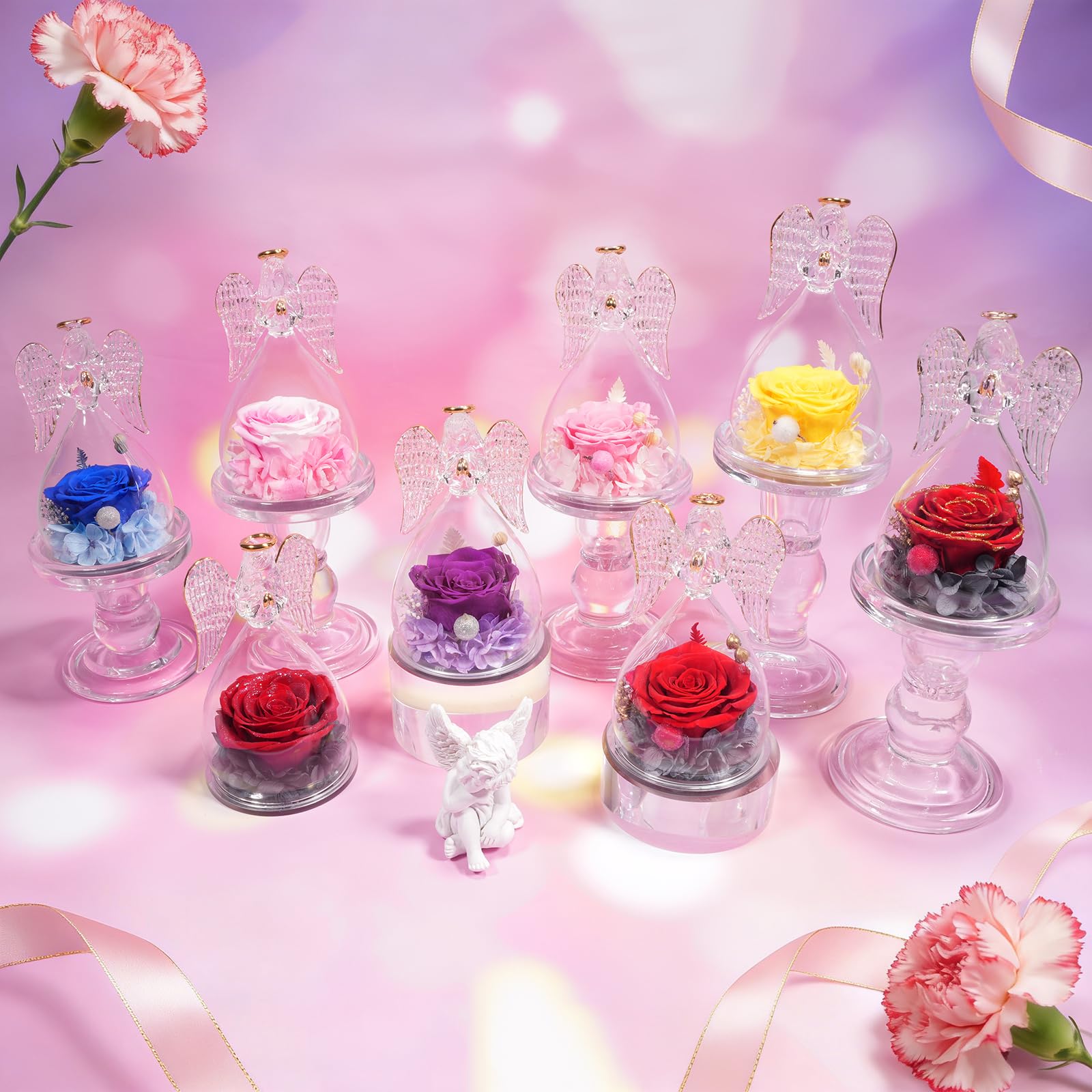 Sunia home décor angel and rose centerpiece for shelves or desks