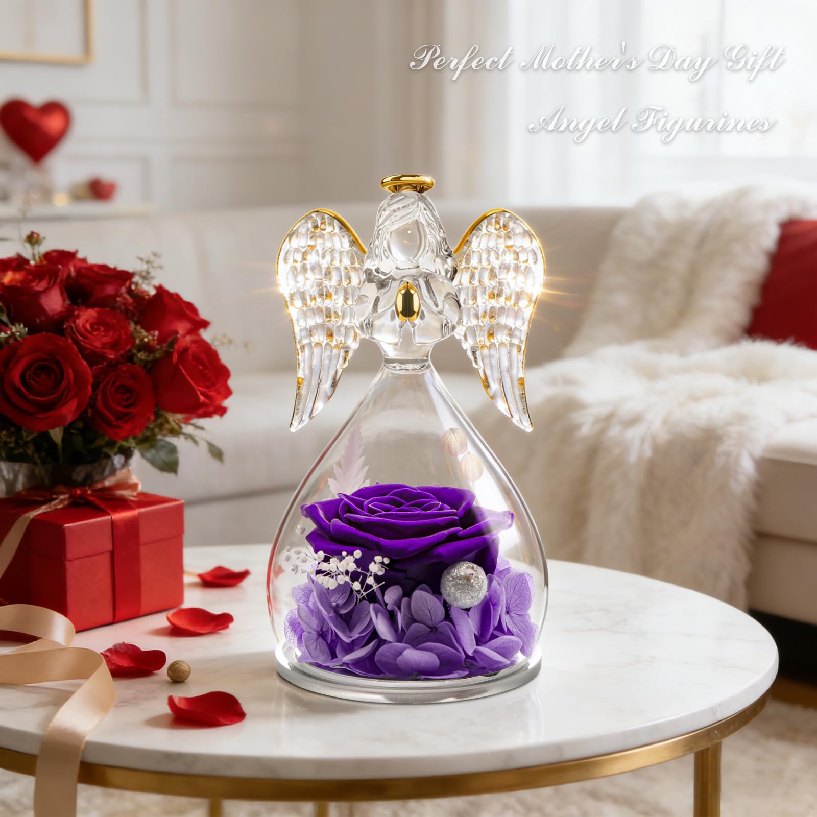 Sunia preserved rose in glass dome showing lasting color and form
