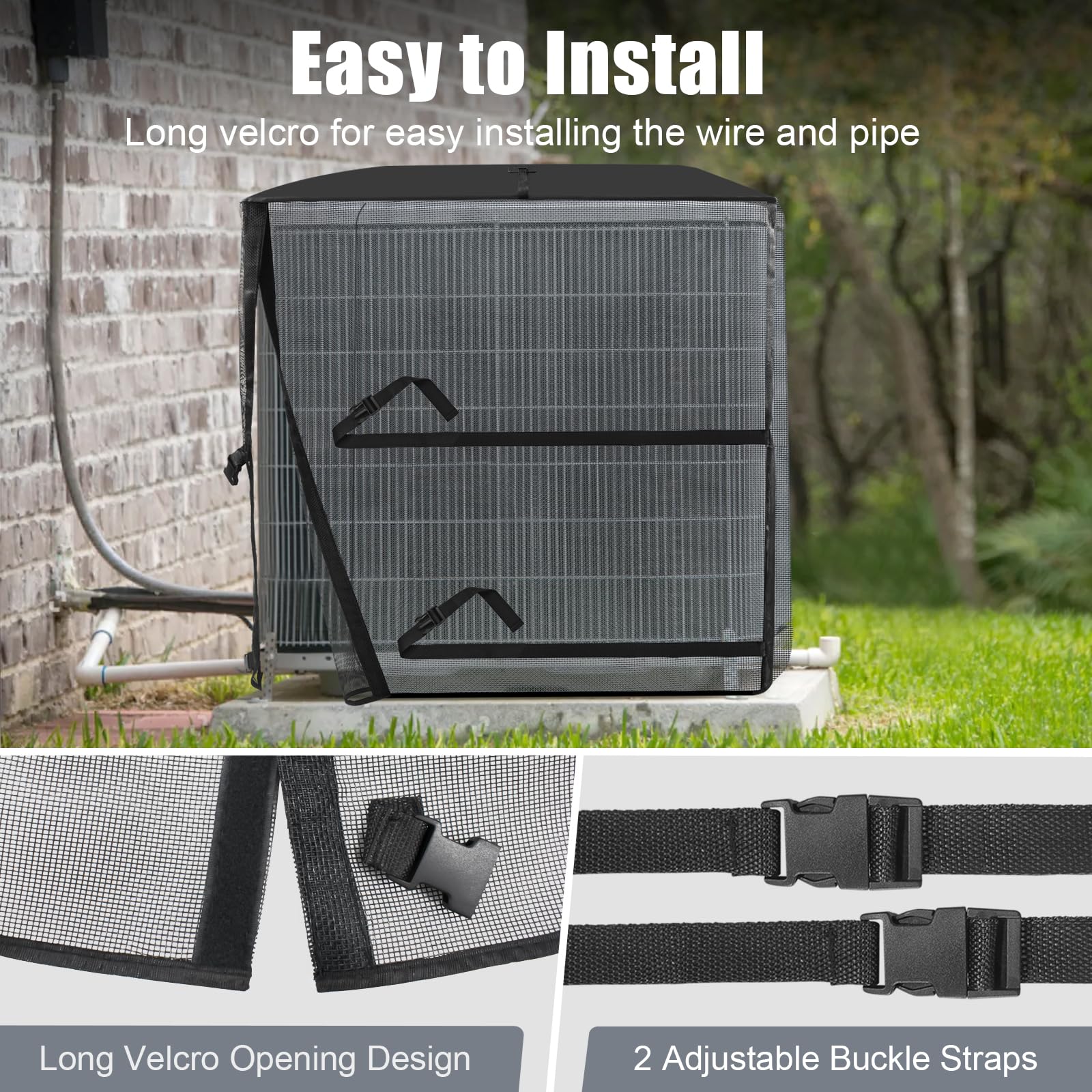 SUNICO AC cover easy install with Velcro and buckles for a secure fit.