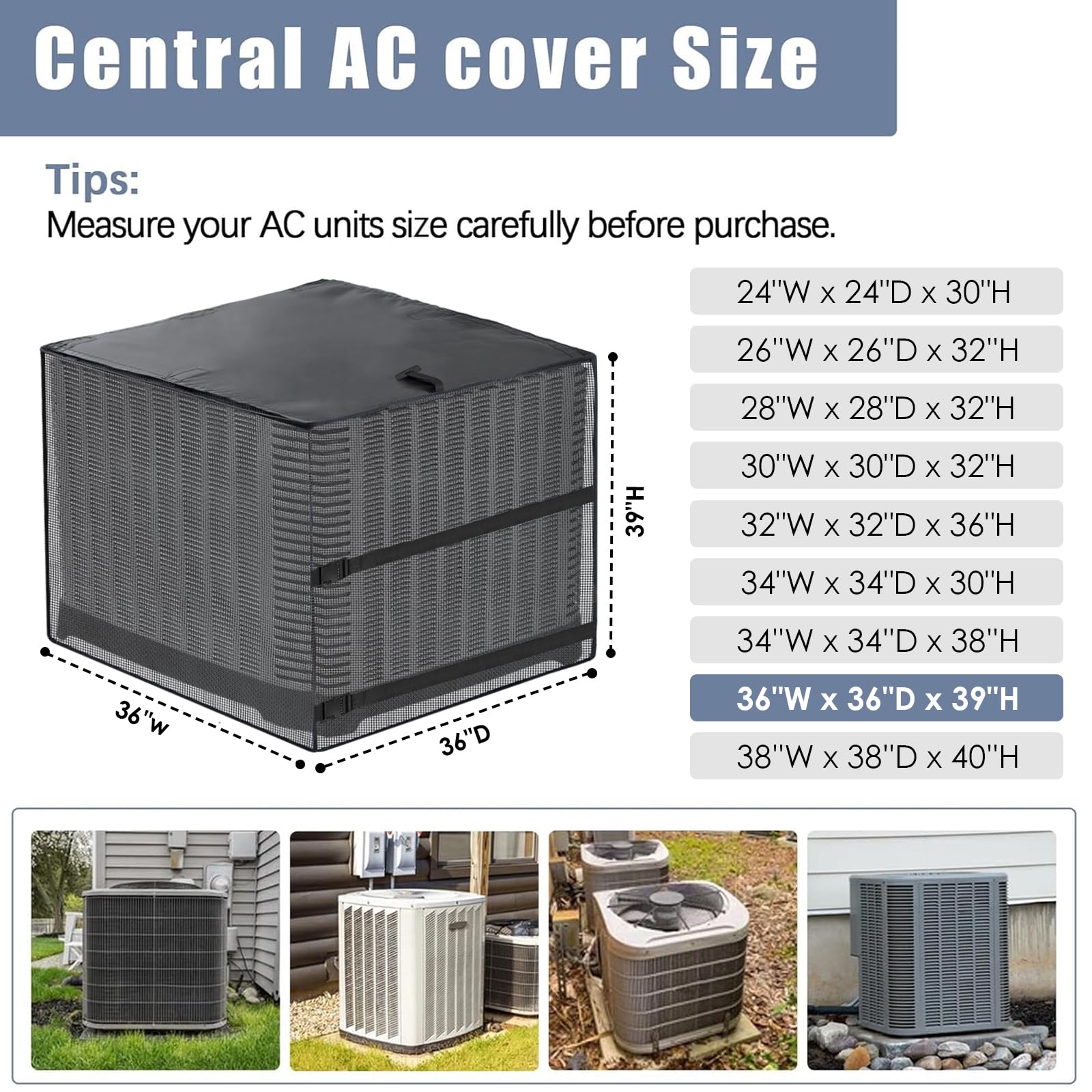 SUNICO outdoor AC cover full mesh breathable design maintains airflow while blocking debris.