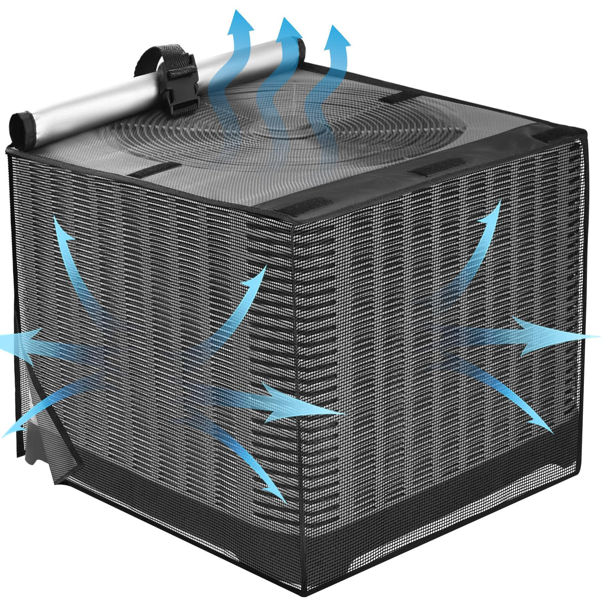 SUNICO outdoor AC cover with waterproof top shields the unit from rain and dust.
