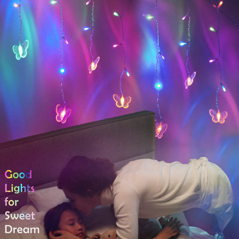 SunKite multicolor butterfly LEDs create playful, vibrant mood for celebrations.