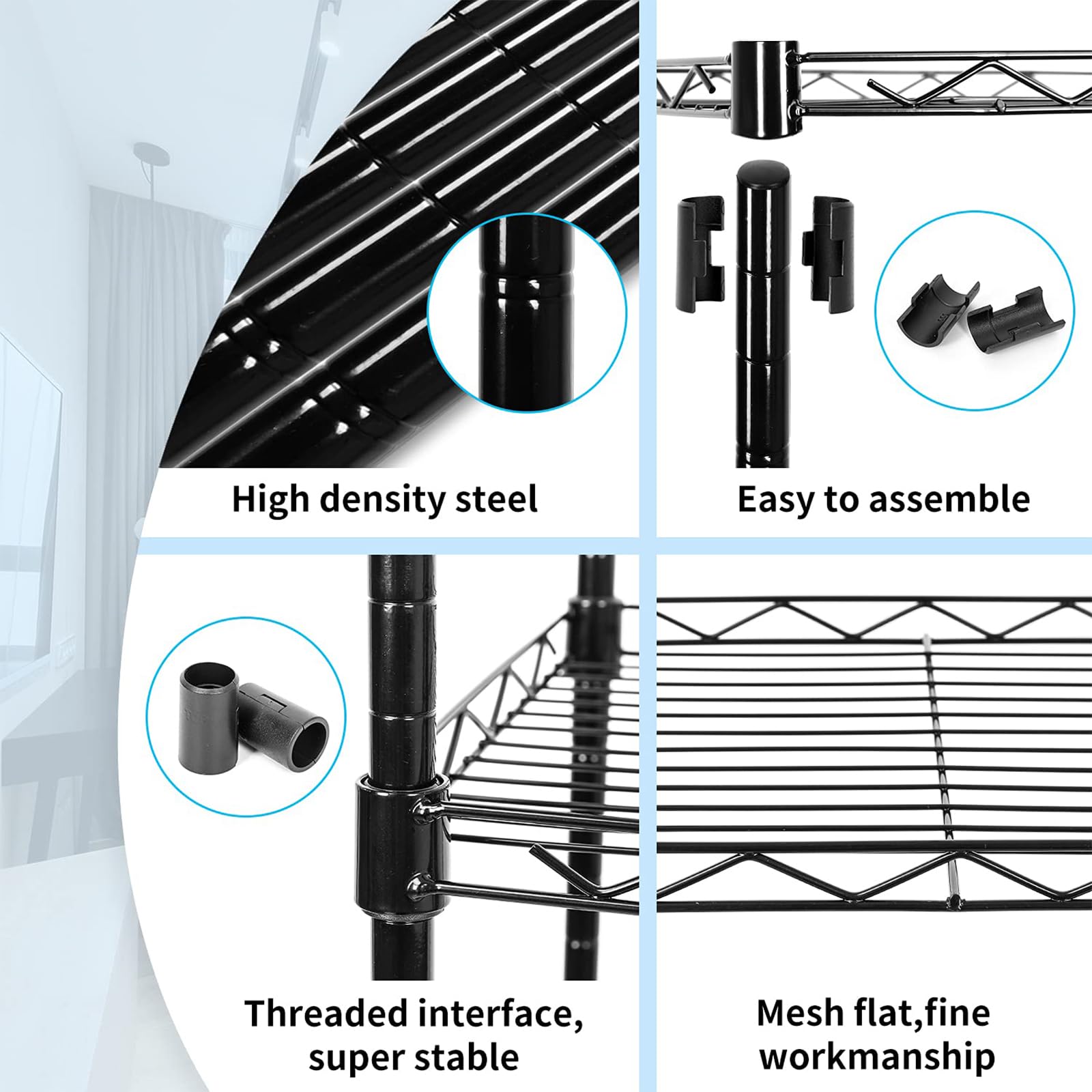 SUNLPH metal rack with black powder coating resists moisture in bathrooms.