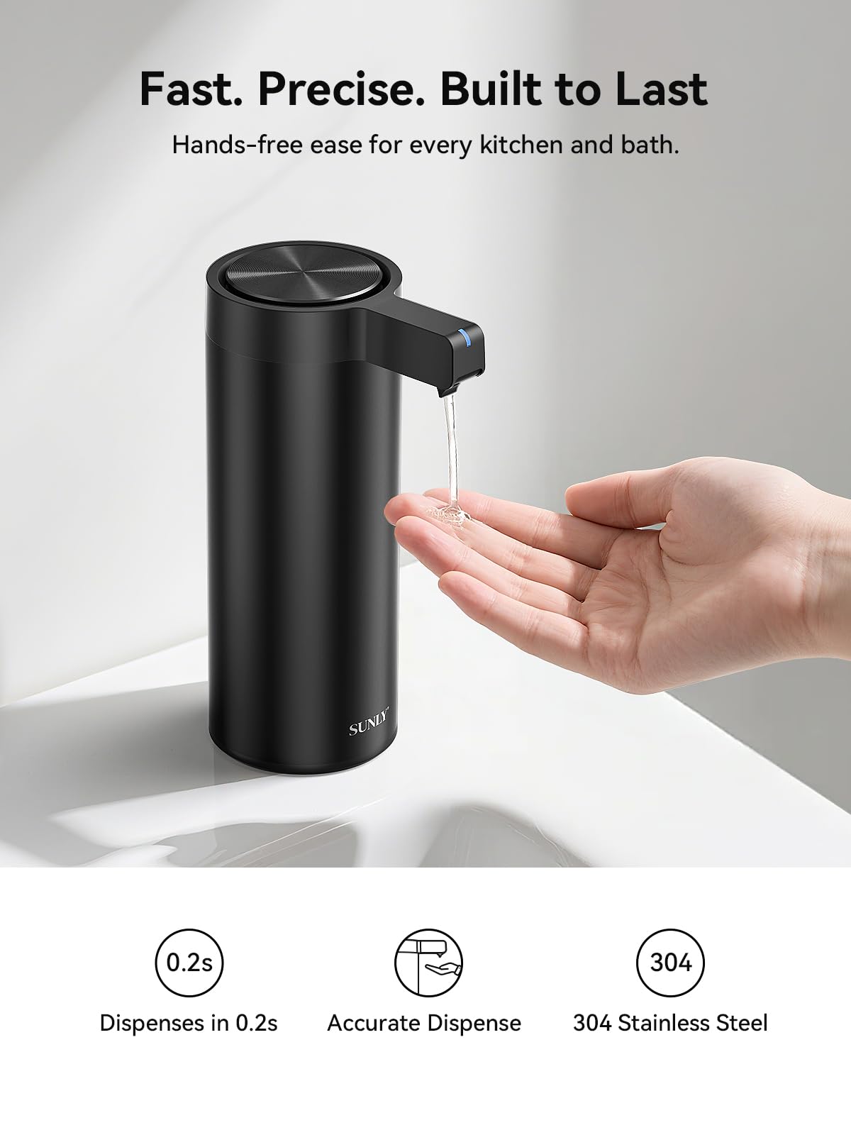 SUNLY precision pump assembly enables jam-free dispensing and consistent soap flow.