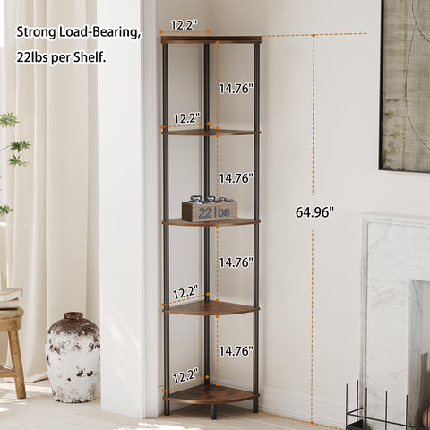 Sunmory corner shelf in living room displaying books and decor neatly