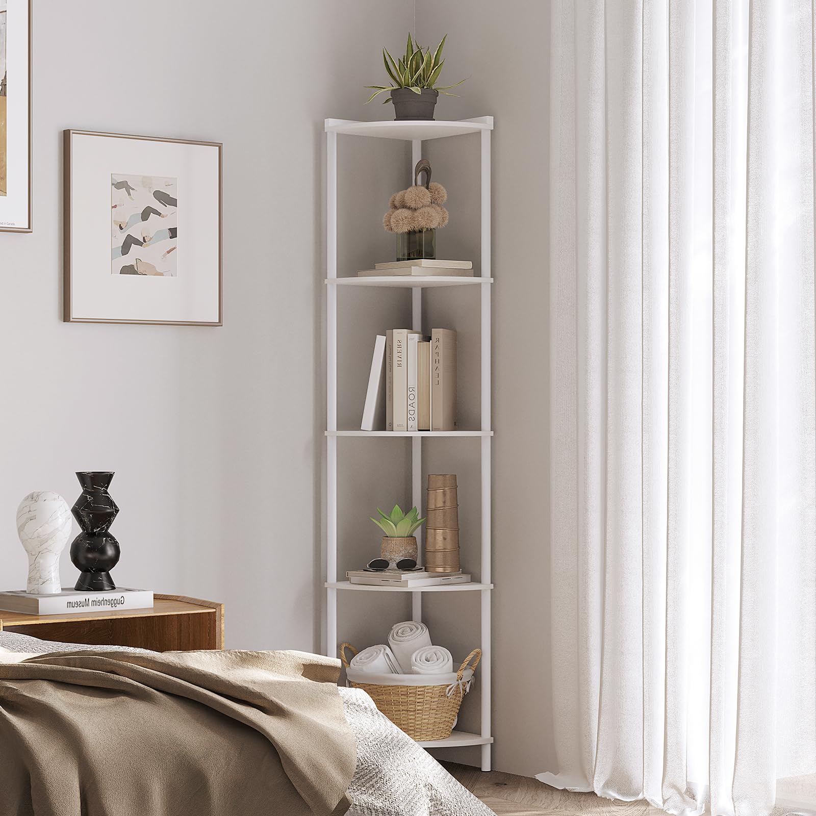 SUNMORY corner shelf in living room enhances decor and organization