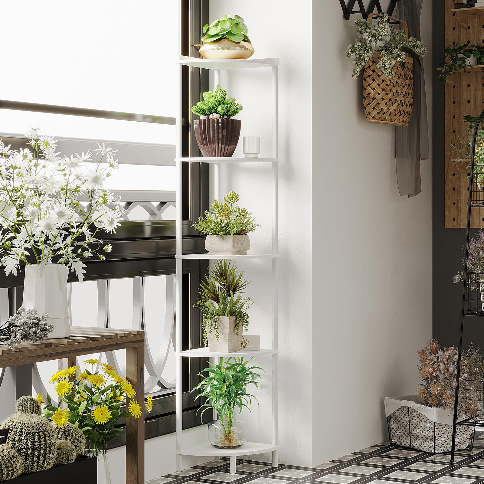 SUNMORY 5-Tier holds books, plants and decor with balanced stability