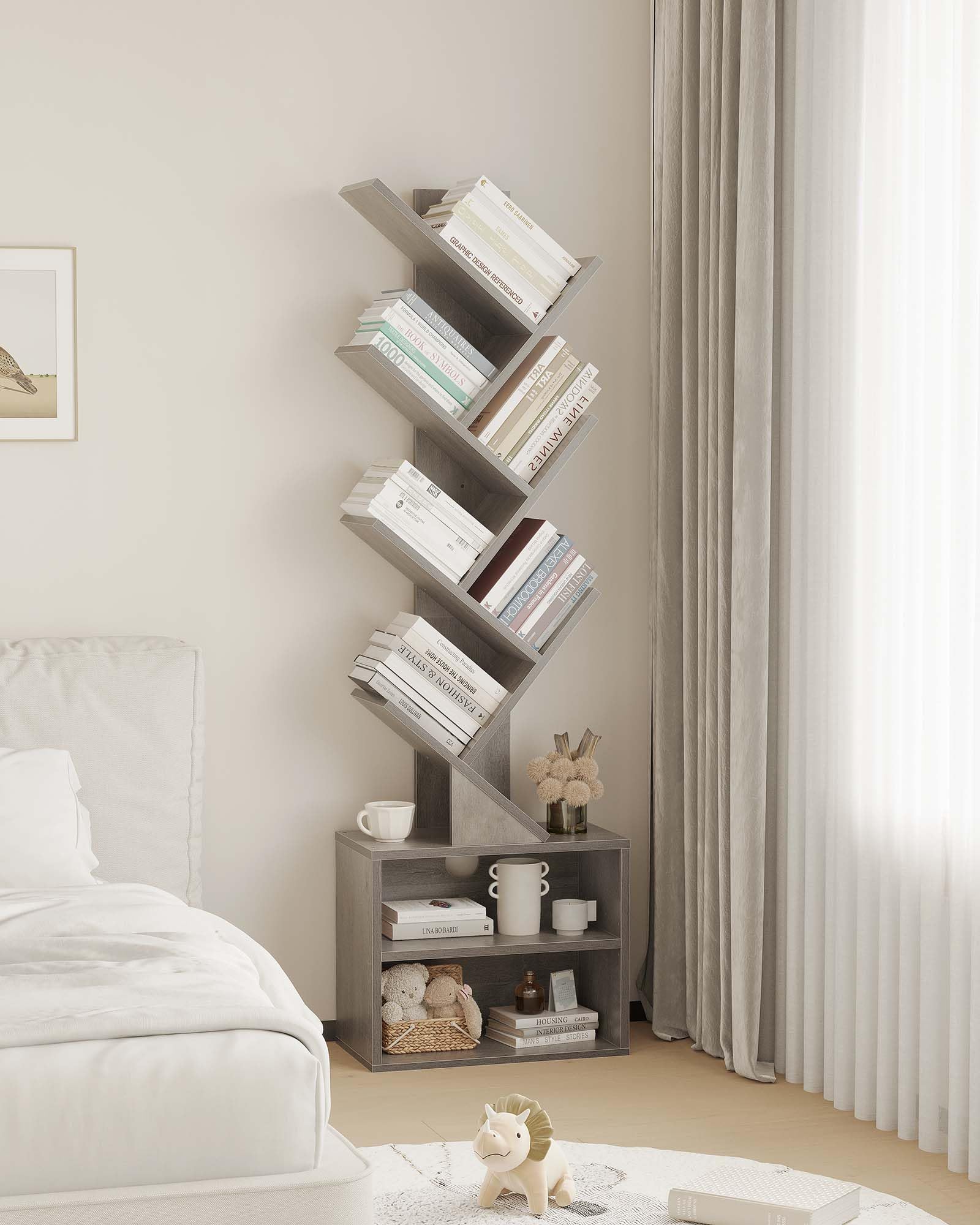 SUNMORY slim bookcase placed in a bedroom for organized serenity.