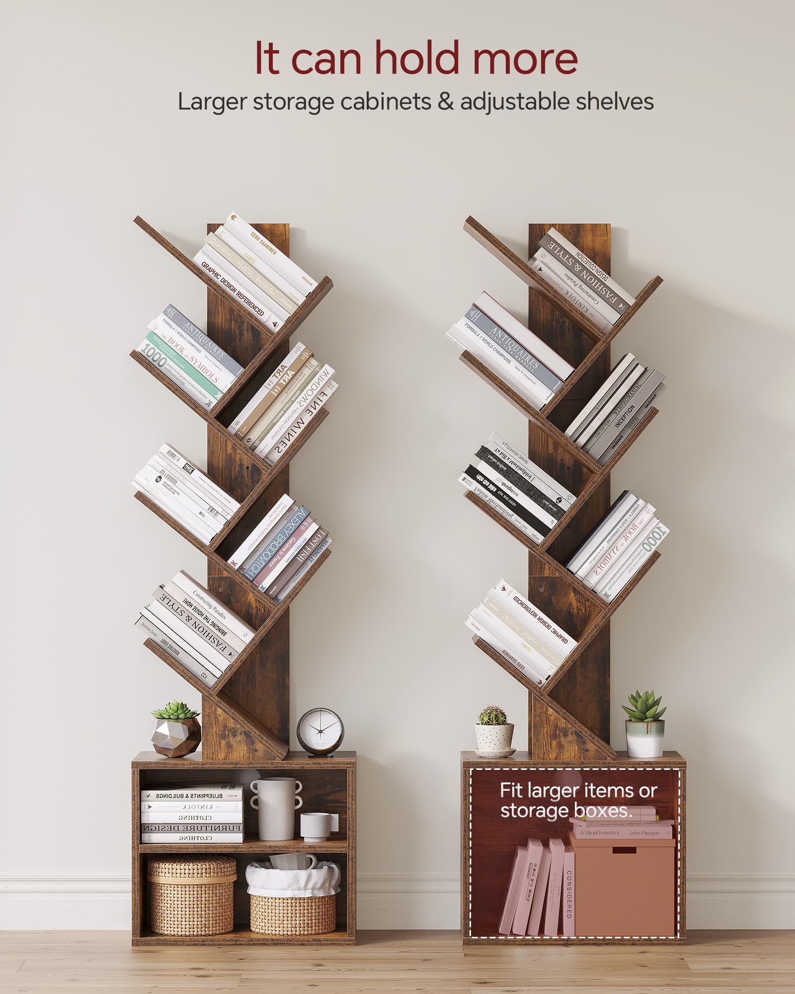 SUNMORY tree bookshelf drawer storage demonstrates hidden drawers for tidy spaces