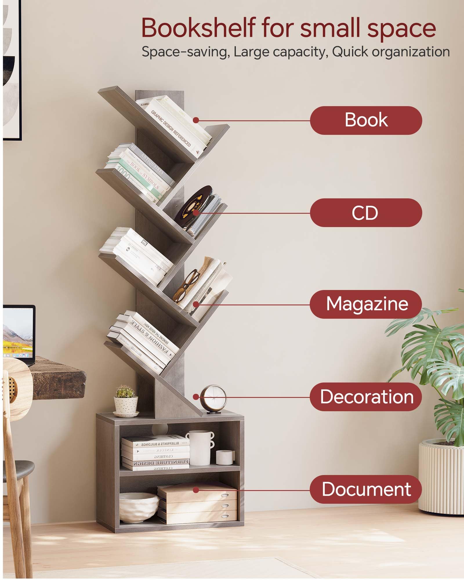 SUNMORY bookshelf in a cozy living room setup.