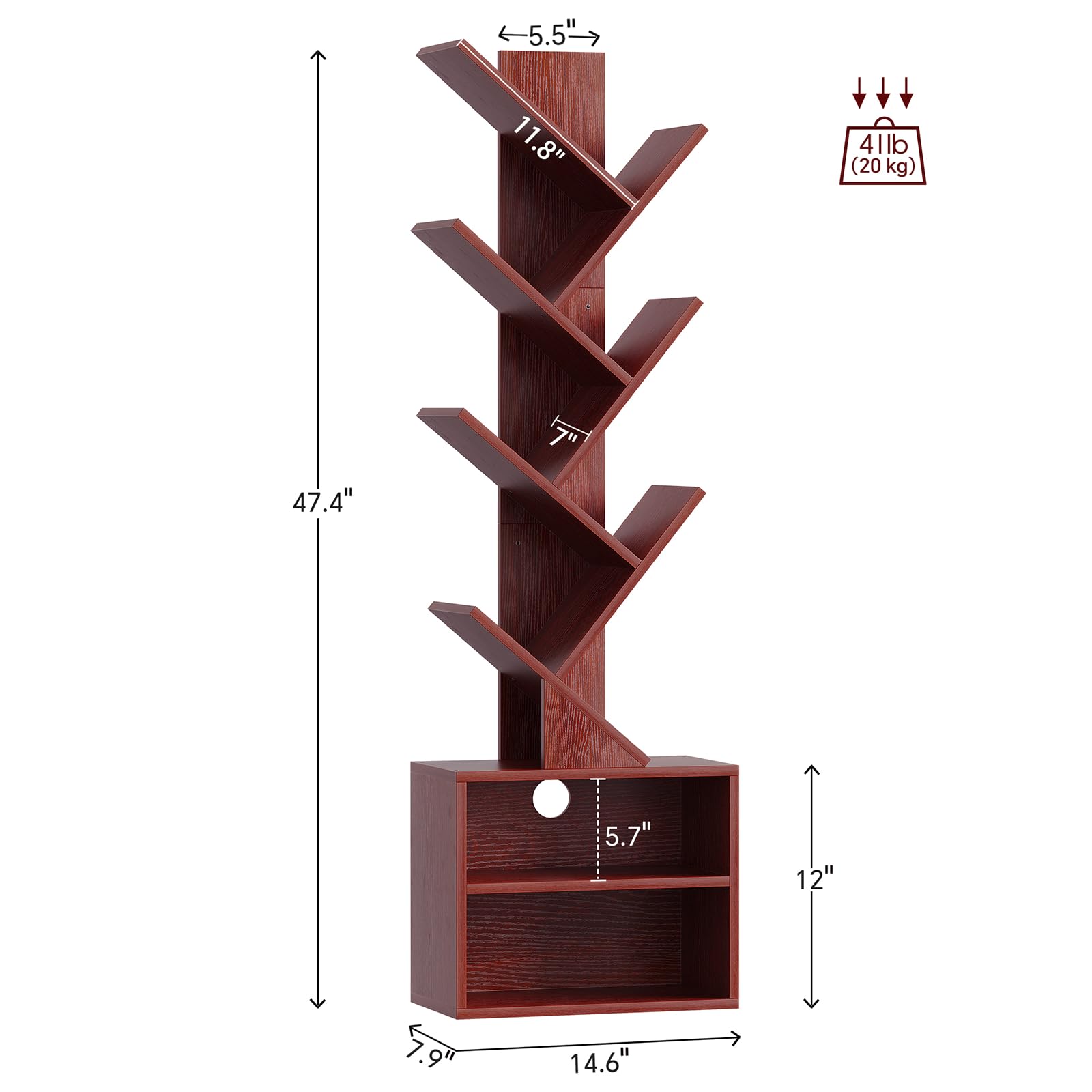 SUNMORY tree bookshelf side view highlighting tall, corner-friendly design