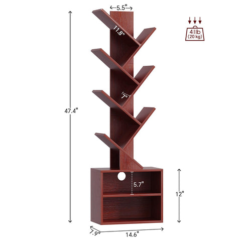 SUNMORY tree bookshelf side view highlighting tall, corner-friendly design
