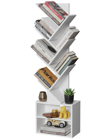 SUNMORY 6-tier tree bookshelf offers tall storage in a compact footprint.