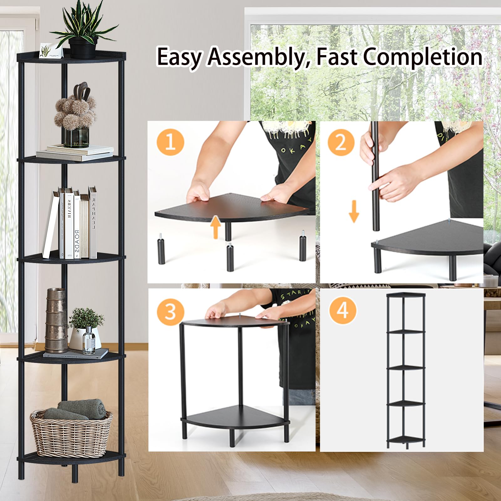 Sunmory 65-inch tall corner unit fits tall room corners.